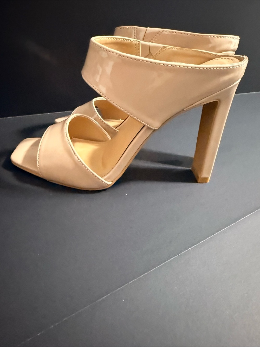 Express Patent Nude Strap High Heel Slide Sandals